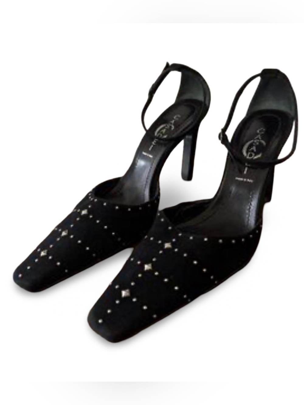 Casadei Black Studded Pointed-Toe Ankle-Strap Pumps, 8